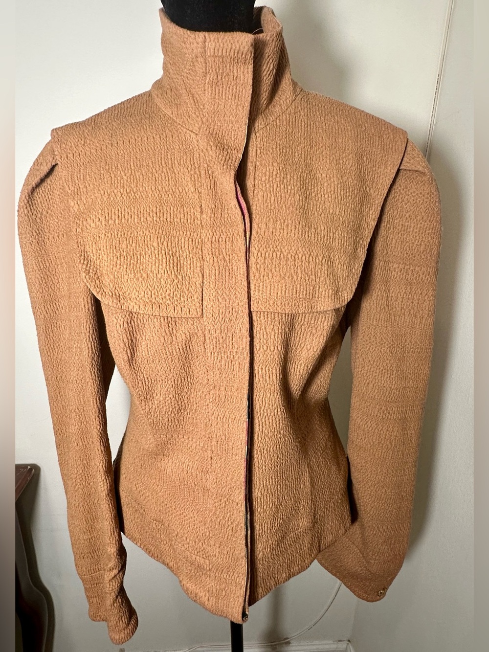 Tracy Reese New York Camel Wool Blend Textured Jacket High Collar Women’s Sz 10